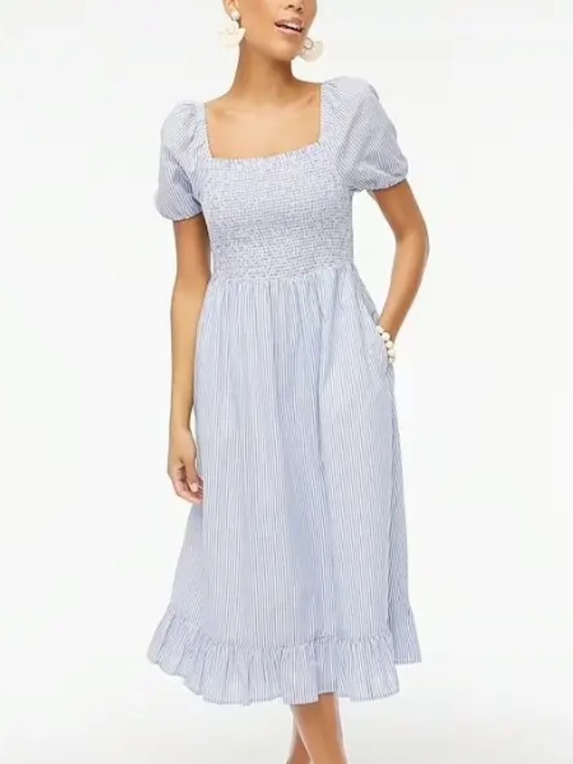 J. Crew Blue And White Striped Midi Dress Xs